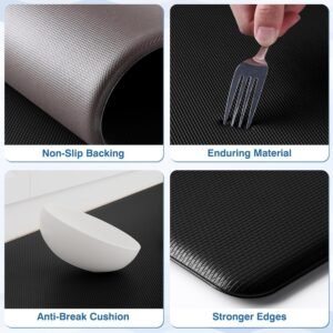 steprite kitchen mats, 2pcs kitchen rugs, cushioned anti fatigue kitchen mats for floor, non slip standing desk mat, waterproof kitchen rug set for kitchen, floor, office, 17.3"x30"+17.3"x47", black